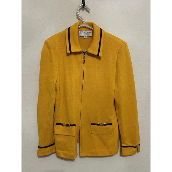 St.John Collection Women's Size 2 Yellow Jacket Santana Knit Blazer TINY FLAW - Picture 1 of 12